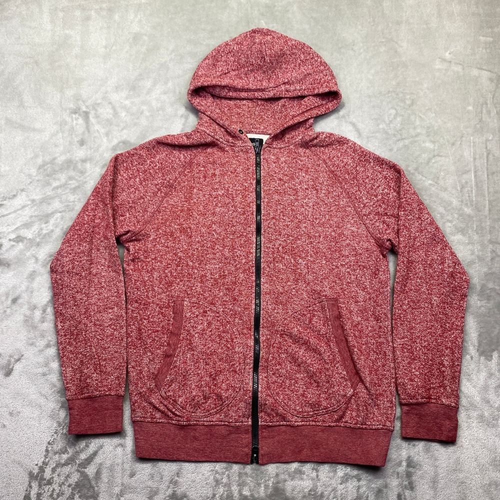 BDG Urban Outfitters Mens Medium Red Marled Knit Full Zip Raglan Hoodie Sweater